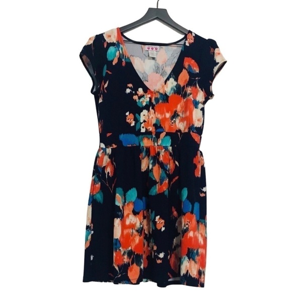 Bohemian Floral Tropical Coral Fit & Flare Textured Summer Beach Mini Dress - Picture 1 of 9
